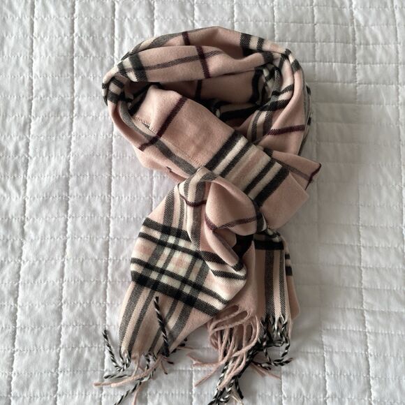 Fraas Cashmink Pink & Black Plaid Acrylic Rectangle Scarf with Fringe OS - Picture 6 of 6